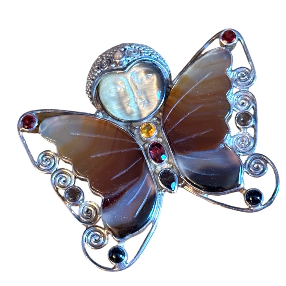 Sajen sterling silver 925 carnelian ruby garnet goddess pendant brooch